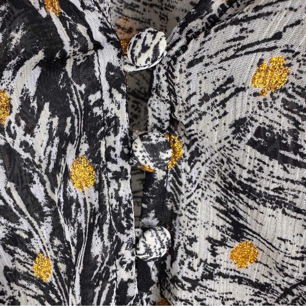 Love stitch long sleeve bohemian boho peasant blouse gold metallic print Sz S - Picture 6 of 15